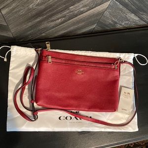 Coach red and gold crossbody purse